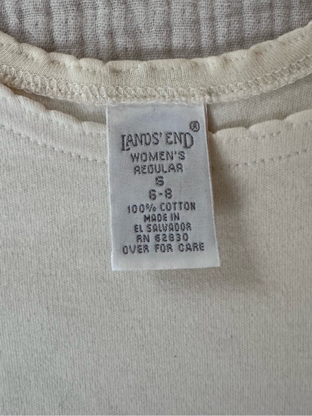 Lands End Cream Off White Cotton Tank with Scalloped Edge Classic Size Small